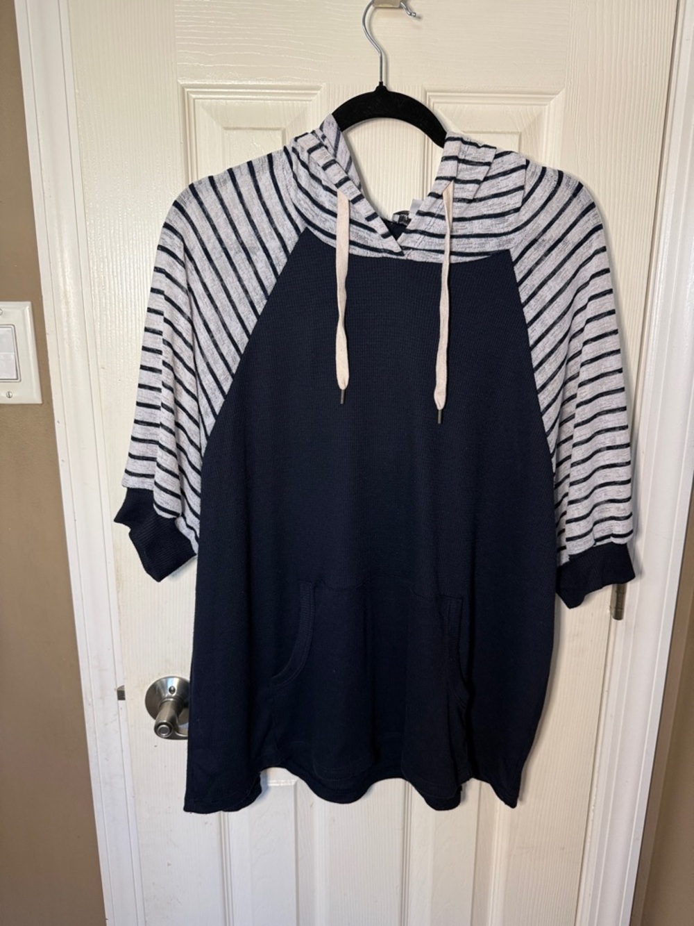 white birch Navy and White Striped Hooded Top